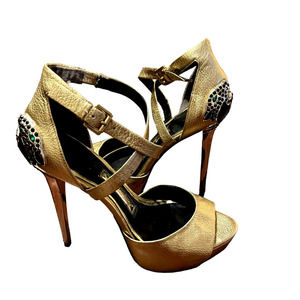 BOUTIQUE 9 Gold Metallic Boutique 9 Gold Pump with jeweled cheetah
